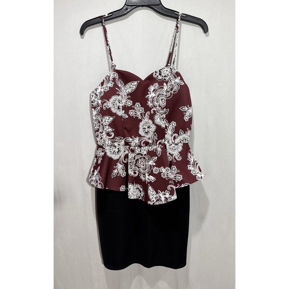 Bailey Blue Peplum Short Dress Spaghetti Strap Mini Party Floral Jrs Size Large